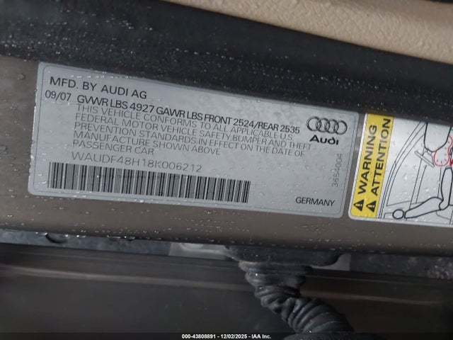 2008 AUDI A4 WAUDF48H18K006212 Photo 8
