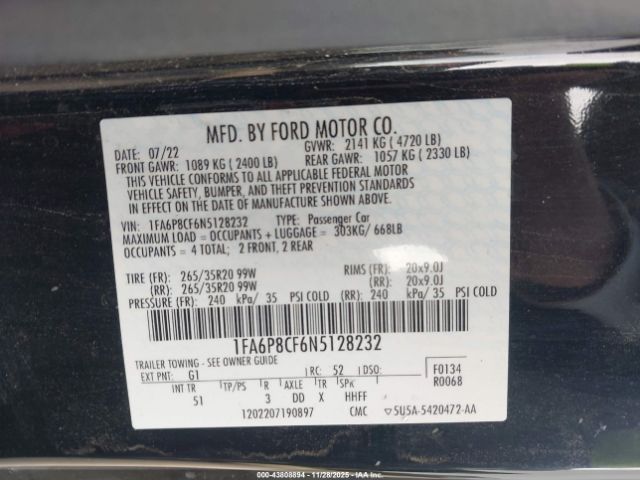 2022 FORD MUSTANG 1FA6P8CF6N5128232 Photo 8