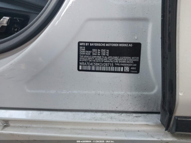 Продаж на аукціоні авто 2019 Bmw 740i Xdrive, vin: WBA7E4C58KGV28715, номер лоту: 43809004