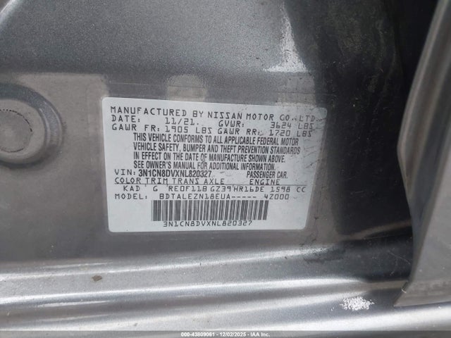 Nissan VERSA S 2022 3N1CN8DVXNL820327 Image 9