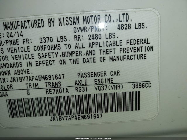 JN1BV7AP4EM691647 Infiniti Q50