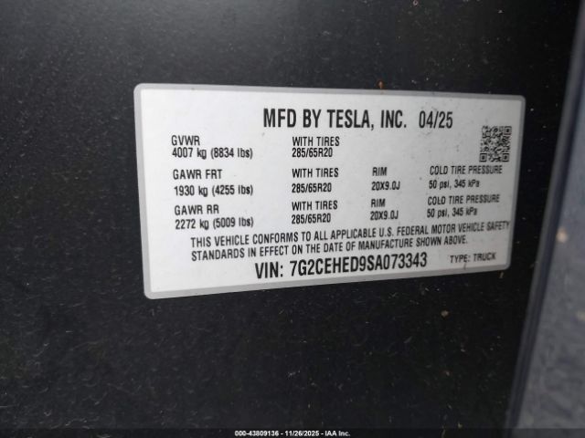 2025 TESLA CYBERTRUCK 7G2CEHED9SA073343 Photo 8