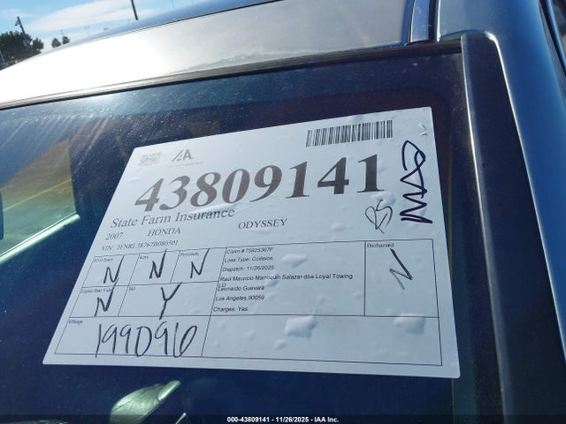 Продаж на аукціоні авто 2007 Honda Odyssey Ex-l, vin: 5FNRL38767B080501, номер лоту: 43809141