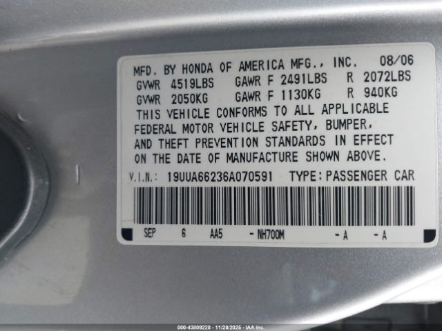 2006 ACURA TL 19UUA66236A070591 Photo 8
