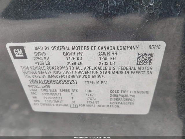 2016 CHEVROLET EQUINOX 2GNALCEK5G6355231 Photo 8