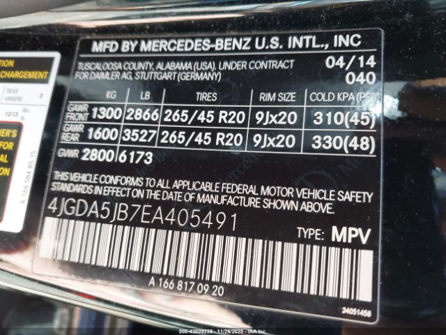 2014 MERCEDES-BENZ ML 350 4JGDA5JB7EA405491 Photo 8