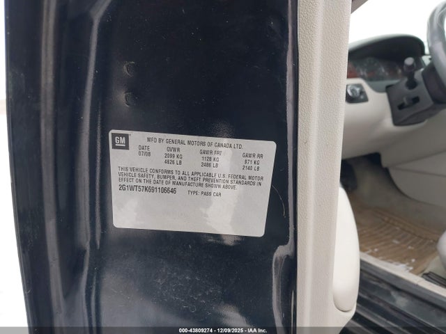43809274 :رقم المزاد ، 2G1WT57K691106646 vin ، 2009 Chevrolet Impala Lt مزاد بيع