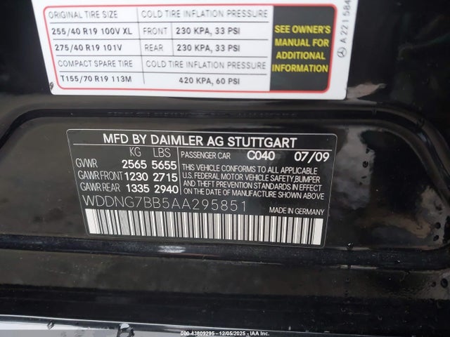 Aukcja sprzedaży 2010 Mercedes-benz S 550, vin: WDDNG7BB5AA295851, numer aukcji: 43809295