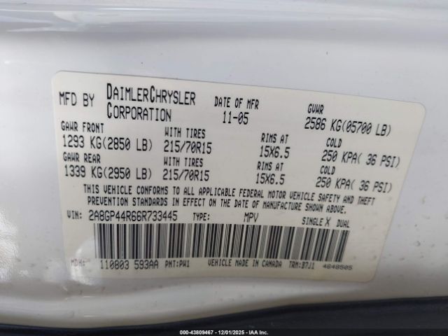 2006 CHRYSLER TOWN & COUNTRY 2A8GP44R66R733445 Photo 8