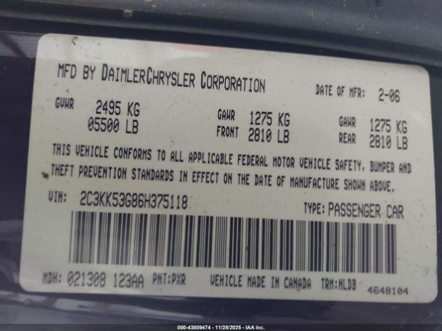 2006 CHRYSLER 300 2C3KK53G86H375118 Photo 8