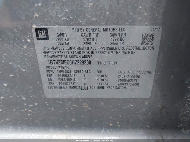 GMC Sierra 1500 Sle 2017 1GTV2MEC9HZ229200 Image 9