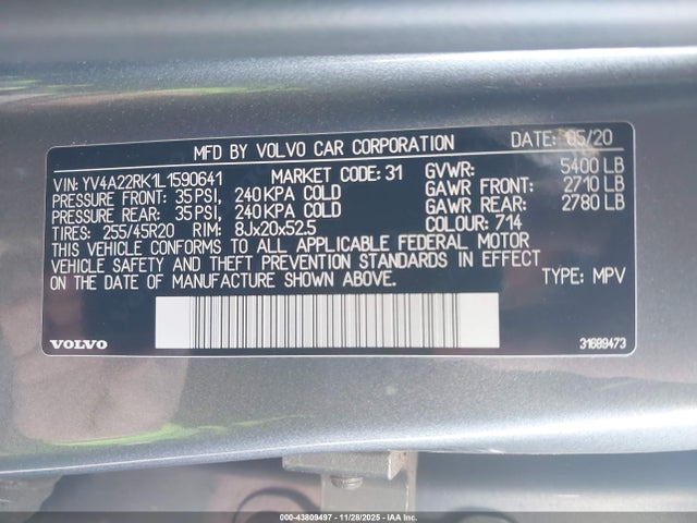 2020 VOLVO XC60 YV4A22RK1L1590641 Photo 8