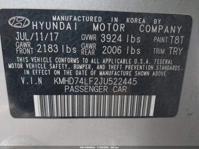 2018 HYUNDAI ELANTRA KMHD74LF2JU522445 Photo 8