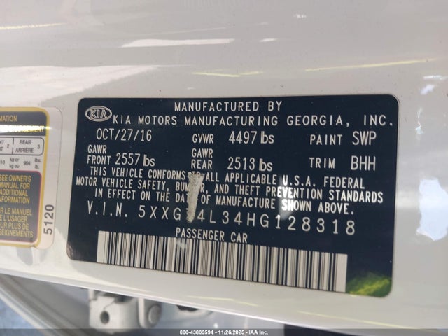 5XXGT4L34HG128318 KIA Optima Lx