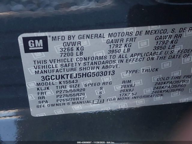 2017 CHEVROLET SILVERADO 1500 3GCUKTEJ5HG503013 Photo 8