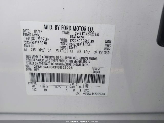 2015 FORD EDGE 2FMPK4J8XFBB28026 Photo 8