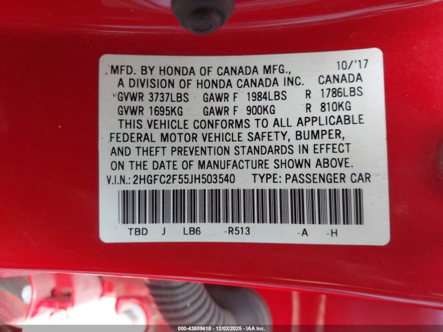 Honda Civic Lx 2018 2HGFC2F55JH503540 Image 9