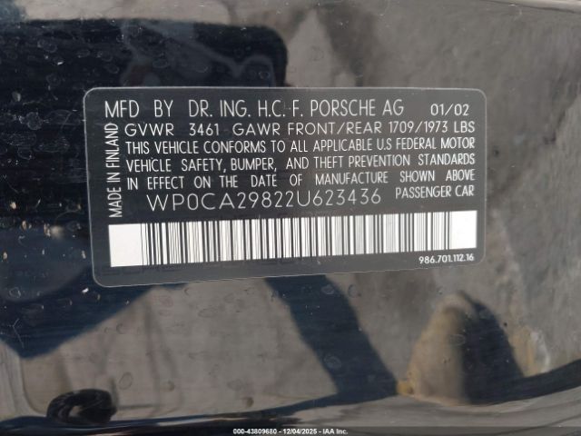 2002 PORSCHE BOXSTER WP0CA29822U623436 Photo 8