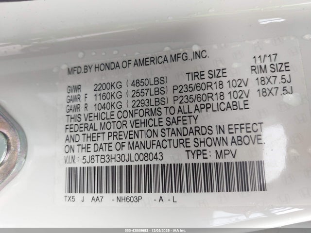 2018 ACURA RDX 5J8TB3H30JL008043 Photo 8