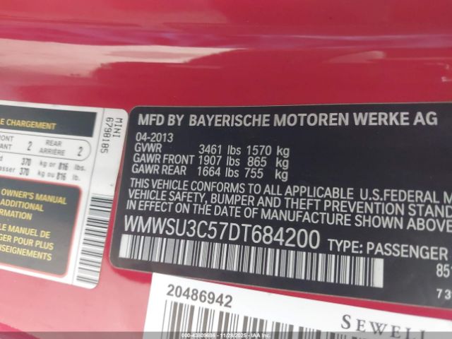 2013 MINI HARDTOP WMWSU3C57DT684200 Photo 8