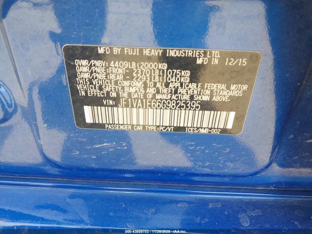 Subaru Wrx Premium 2016 JF1VA1E66G9825395 Image 9