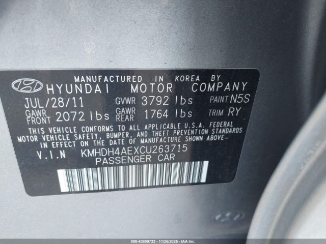 2012 HYUNDAI ELANTRA KMHDH4AEXCU263715 Photo 8