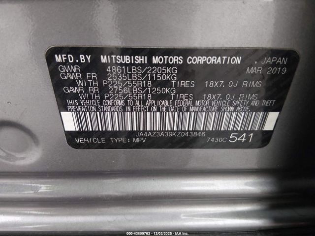 2019 MITSUBISHI OUTLANDER JA4AZ3A39KZ043846 Photo 8
