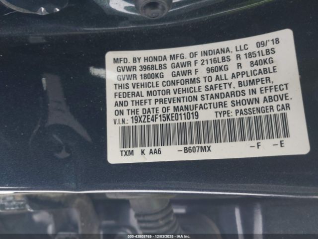 2019 HONDA INSIGHT 19XZE4F15KE011019 Photo 8