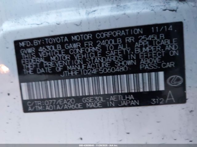 2015 LEXUS IS 250 JTHBF1D24F5060480 Photo 8