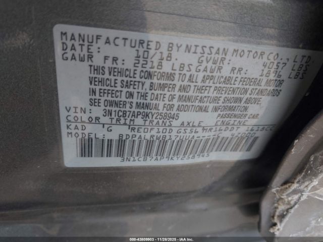 2019 NISSAN SENTRA 3N1CB7AP9KY258945 Photo 8