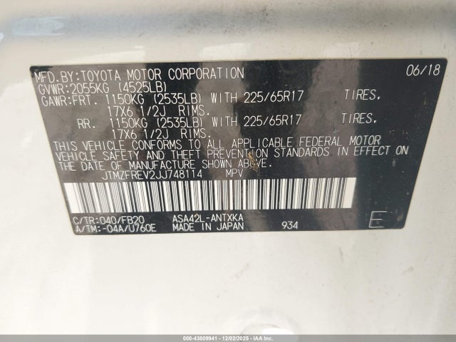 JTMZFREV2JJ748114 Toyota RAV4 LE