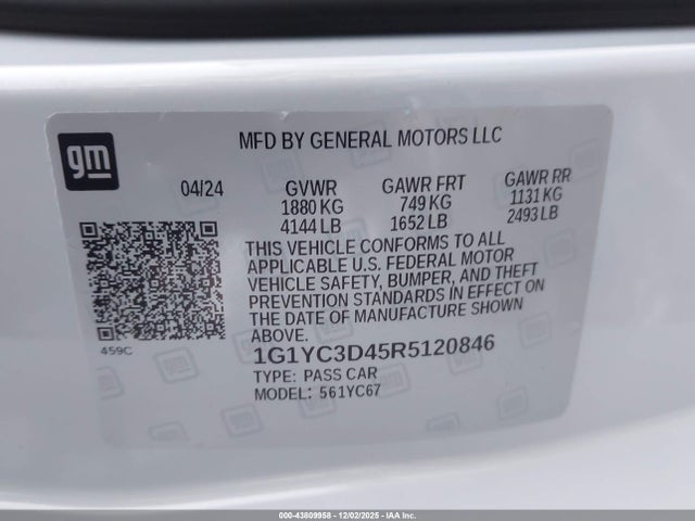1G1YC3D45R5120846 Chevrolet Corvette Stingray Rwd 3lt