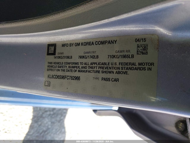 43809973 :رقم المزاد ، KL8CD6S96FC782966 vin ، 2015 Chevrolet Spark 1lt Cvt مزاد بيع