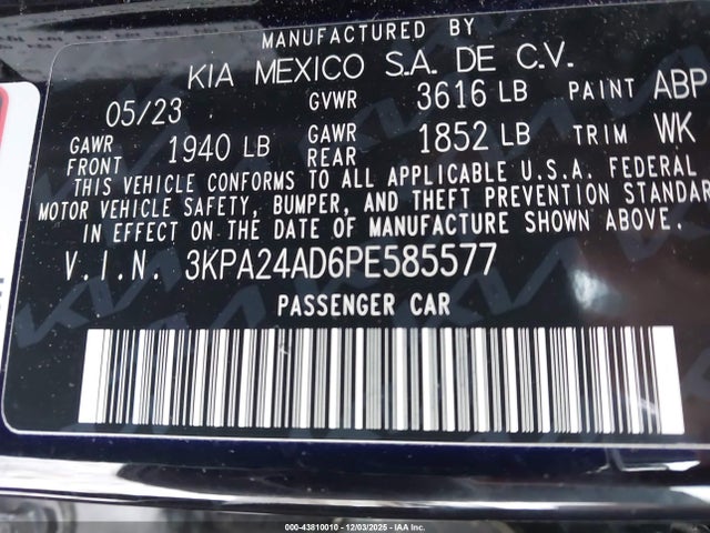 3KPA24AD6PE585577 KIA RIO S