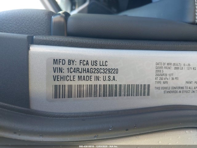 2025 Jeep Grand Cherokee Altitude X 4x4 მანქანა იყიდება აუქციონზე, vin: 1C4RJHAG2SC329220, აუქციონის ნომერი: 43810016
