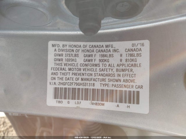 Honda CIVIC EX 2016 2HGFC2F79GH531318 Image 9