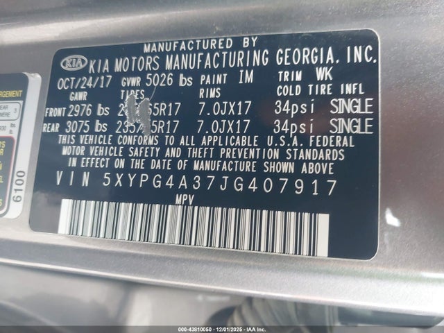 2018 KIA SORENTO 5XYPG4A37JG407917 Photo 8