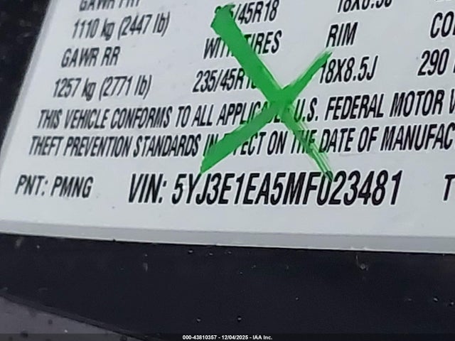 2021 TESLA MODEL 3 5YJ3E1EA5MF023481 Photo 8