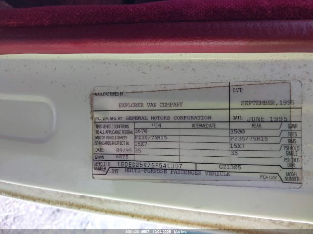 1995 GMC RALLY WAGON / VAN 1GDEG25K7SF541307 Photo 8