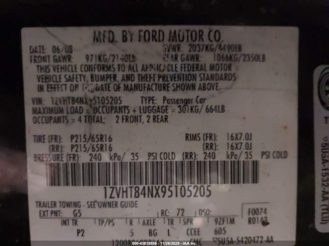 2009 FORD MUSTANG 1ZVHT84NX95105205 Photo 8