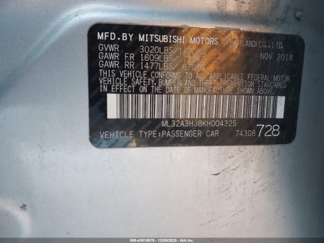 2019 MITSUBISHI MIRAGE ML32A3HJ8KH004325 Photo 8