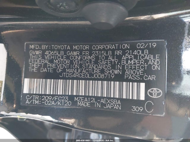 JTDS4RCE0LJ008719 Toyota COROLLA SE