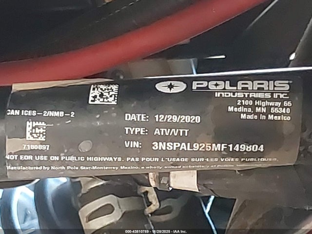 2021 POLARIS RZR 3NSPAL925MF149804 Photo 9