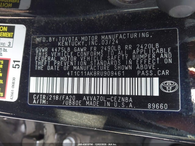 4T1C11AK8RU909461 Toyota CAMRY LE