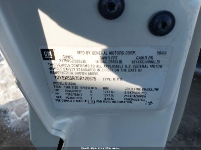 2005 CADILLAC ESCALADE 1GYEK63N75R120675 Photo 8