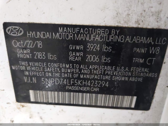 Hyundai ELANTRA SE 2019 5NPD74LF5KH423294 Image 9