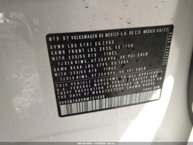 2022 VOLKSWAGEN TIGUAN 3VV3B7AX5NM131569 Photo 8