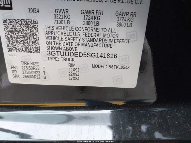 3GTUUDED5SG141816 GMC Sierra 1500 4wd Short Box Slt