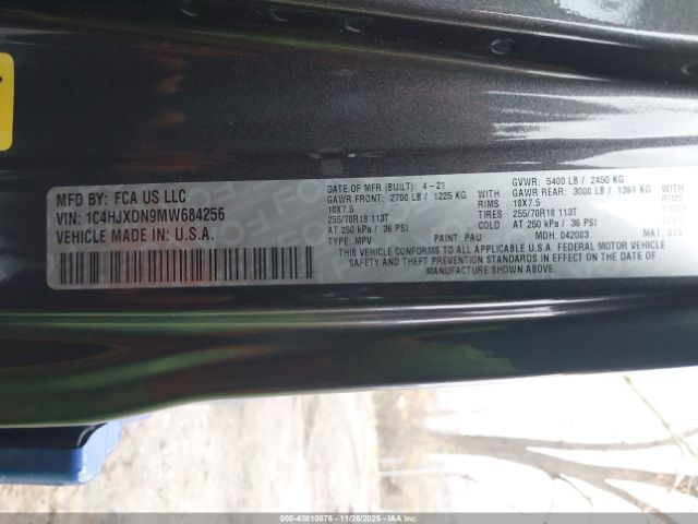 2021 JEEP WRANGLER UNLIMITED 1C4HJXDN9MW684256 Photo 8