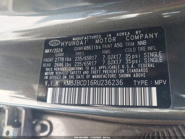 Hyundai Tucson Hybrid Blue 2024 KM8JBCD16RU236236 Image 9